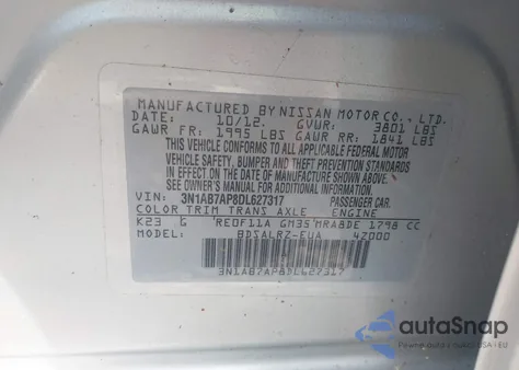 2013 Nissan Sentra Sr z USA, uszkodzony, nr VIN 3N1AB7AP8DL627317